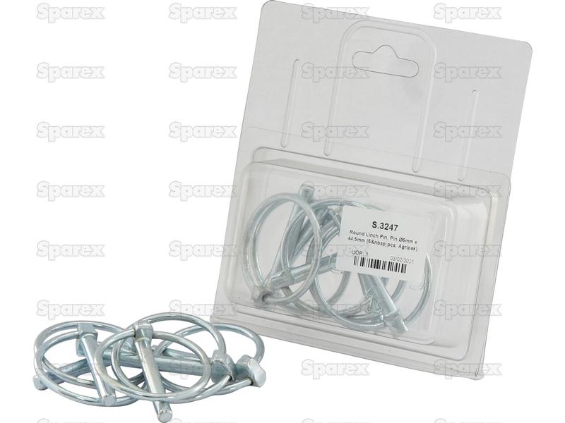 Round Linch Pin, Pin Ø6mm x 44.5mm (5 pcs. Agripak)-S.3247-15629